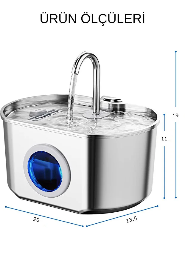 2.2 L Su Seviyesi Göstergeli Paslanmaz Çelik Kedi Köpek İçin Su Pınarı